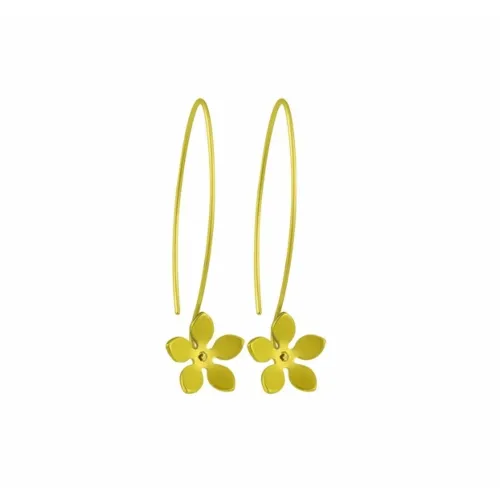 Large Five Petal Flower Yellow Hook Drop Earrings